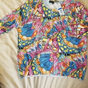 NWT lightweight cardigan colorful butterfly peacock XL